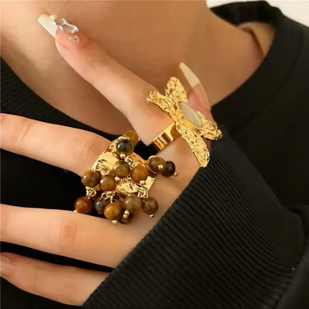Tiger Eye Stones Multicolor Fringe Ring